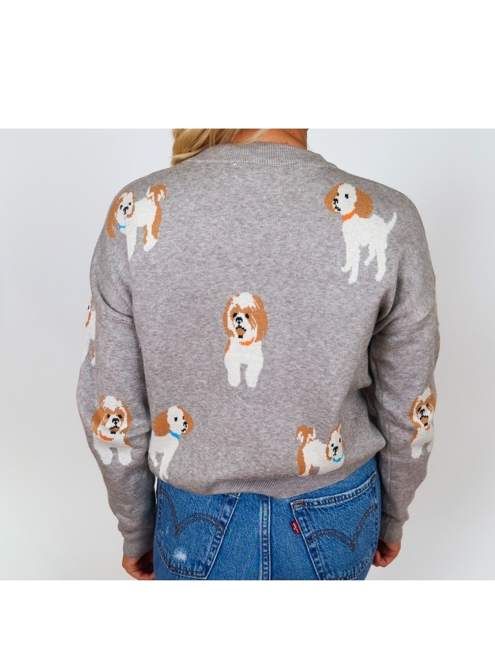 THML Gray Crewneck Sweater with Dog Motif - Picture 2 of 9